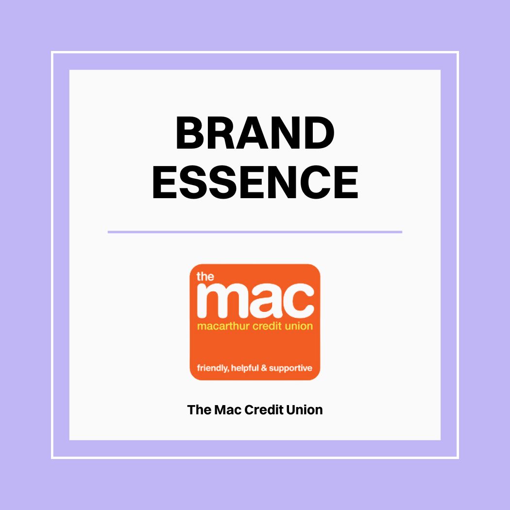 decorative artwork with BRAND ESSENCE and client logo, The Mac