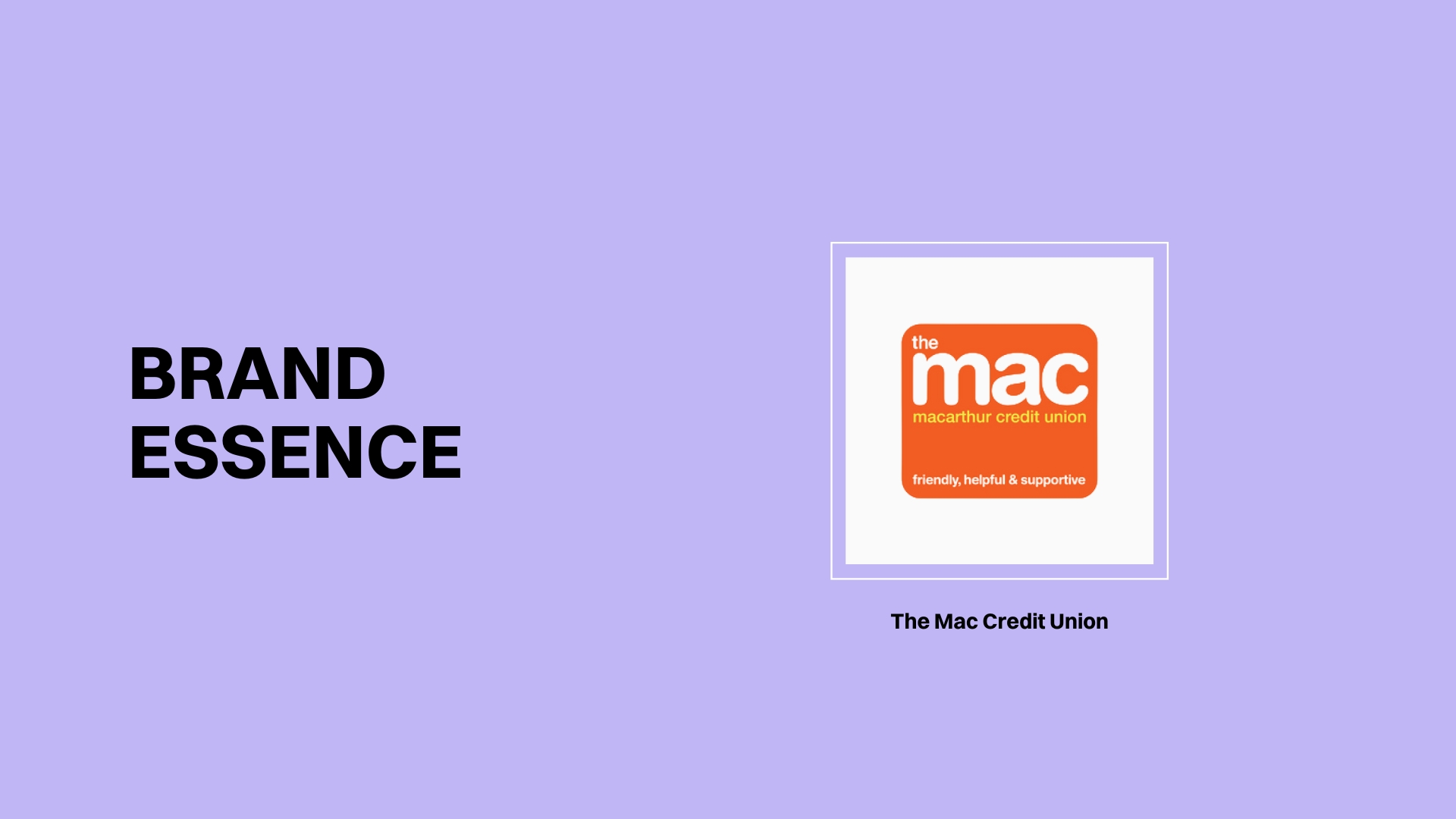 decorative artwork with BRAND ESSENCE and client logo, The Mac